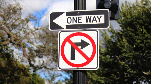 istock One way and No Right Turn signpost 866459914