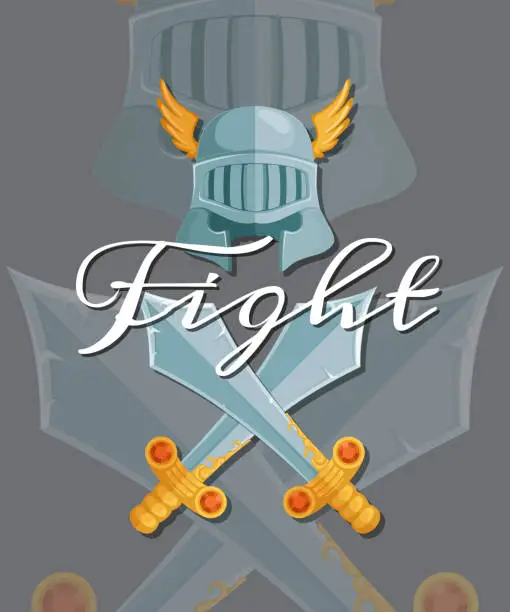 Vector illustration of Vector medieval crossed swords and helmet elements