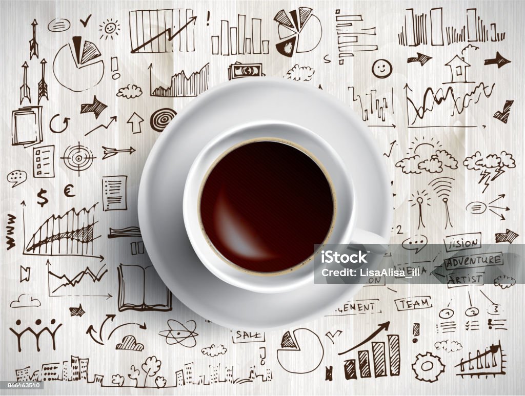 Coffee cup concept - business doodle with coffe mug Coffee cup concept, sketch of business infographics Coffee Break stock vector