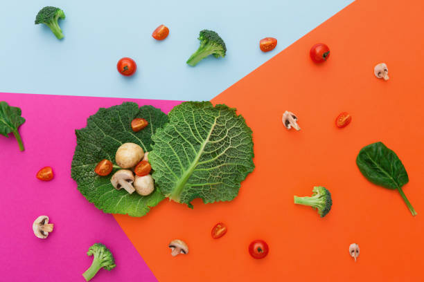 istock Flat lay of raw vegetables on abstract background 866463572