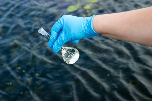 istock Samples of water from the river. Water intake. Water abstraction. Water diversion. 866470820