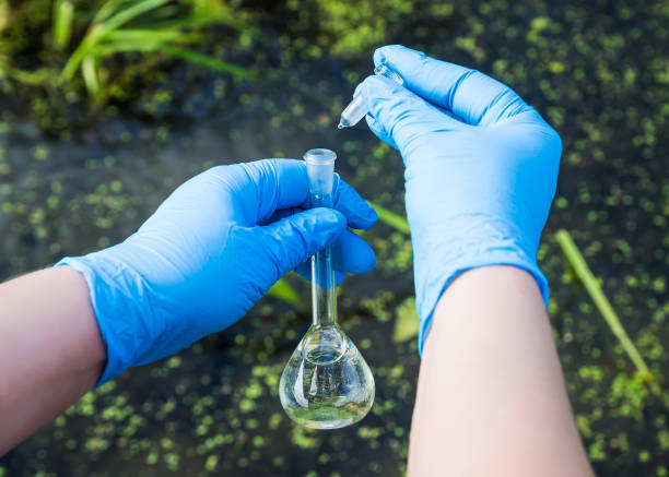 istock Samples of water from the river. Water intake. Water abstraction. Water diversion. 866470824
