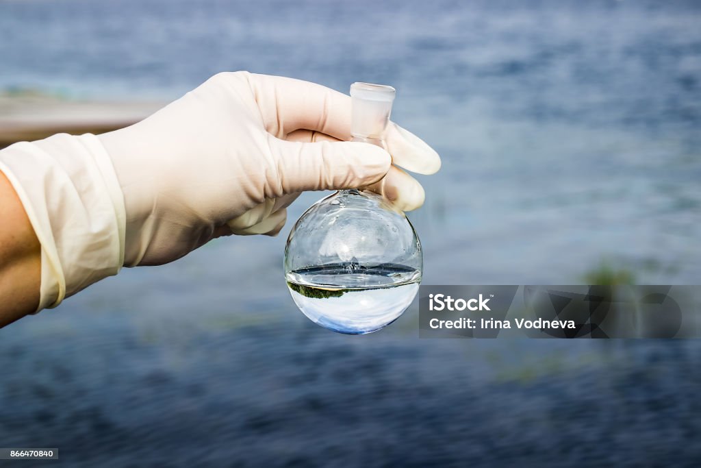 Samples of water from the river. Water intake. Water abstraction. Water diversion. Samples of water from the river. Water intake. Water abstraction. Water diversion. Environmental pollution. Water Stock Photo
