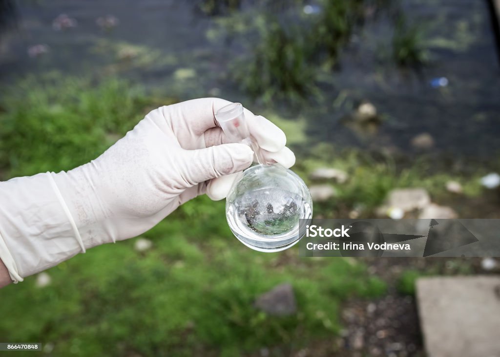 Samples of water from the river. Water intake. Water abstraction. Water diversion. Samples of water from the river. Water intake. Water abstraction. Water diversion. Environmental pollution. Accidents and Disasters Stock Photo