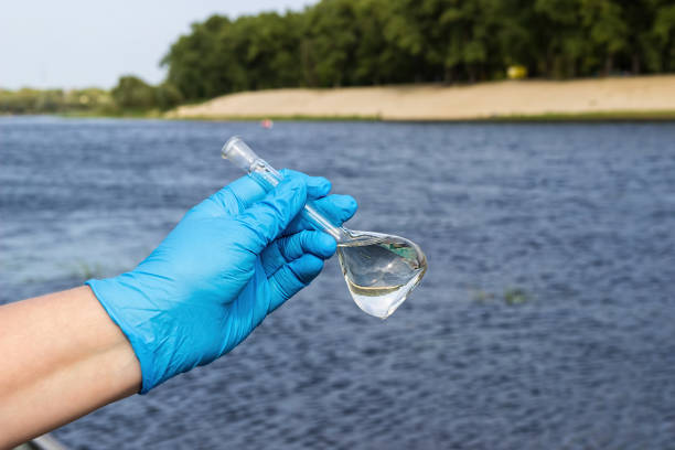 istock Samples of water from the river. Water intake. Water abstraction. Water diversion. 866470878