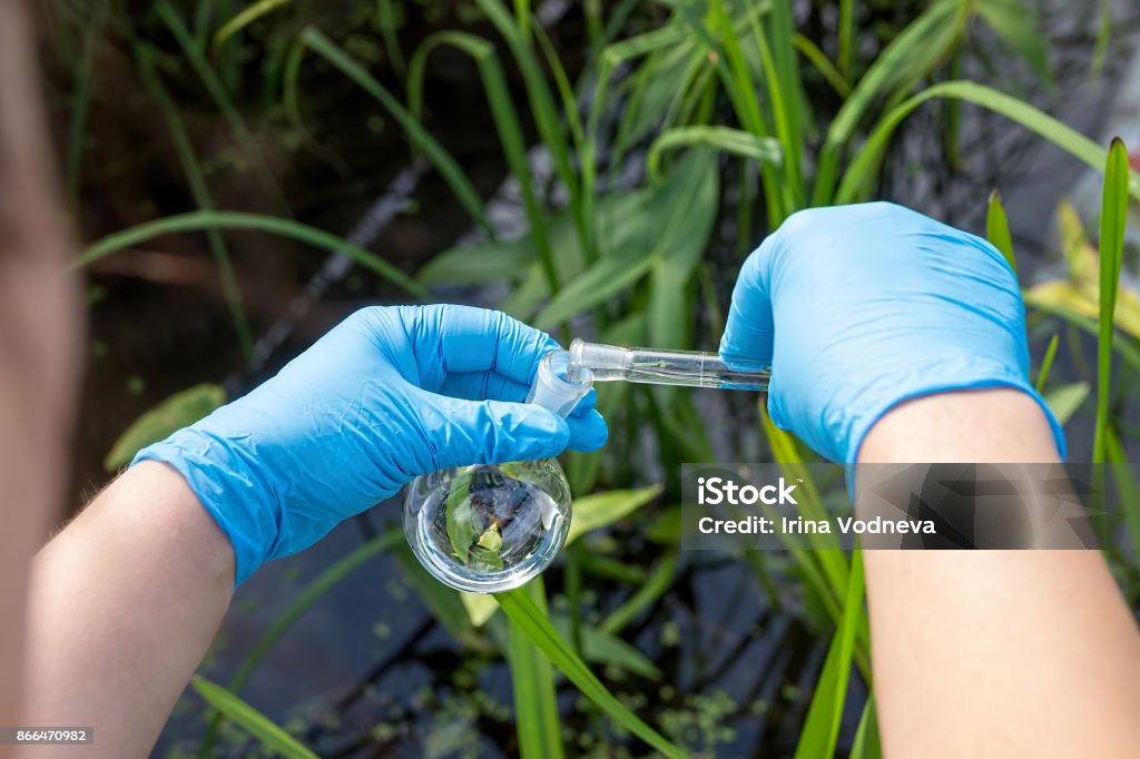 Samples of water from the river. Water intake. Water abstraction. Water diversion. Samples of water from the river. Water intake. Water abstraction. Water diversion. Environmental pollution. Water Stock Photo