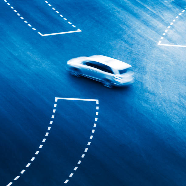 high angle view of car on city intersection