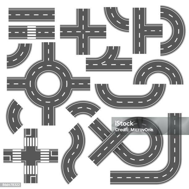 Street And Road With Footpaths And Crossroads Vector Elements For City Map Stock Illustration - Download Image Now