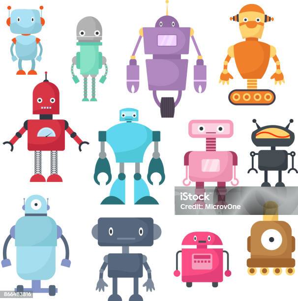 Cute Cartoon Robots Android And Spaceman Cyborg Isolated Vector Set Stock Illustration - Download Image Now