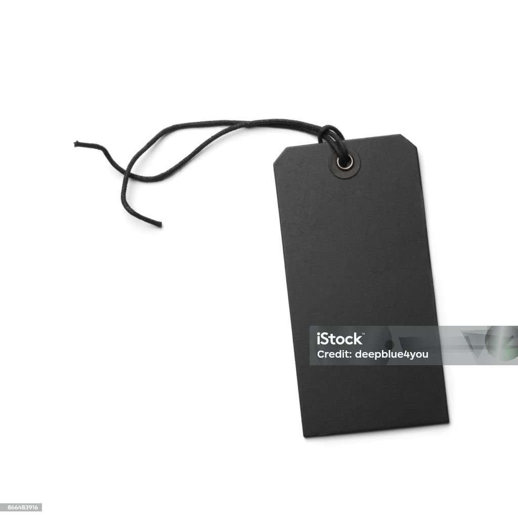Black price tag on white background Label Stock Photo