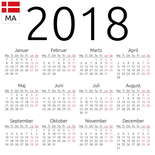 Calendar 2018 Danish Monday Stock Illustration - Download Image