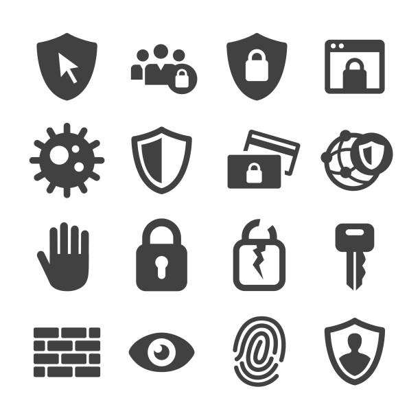 ilustraciones, imágenes clip art, dibujos animados e iconos de stock de internet security and privacy icons - serie acme - llave objetos de seguridad