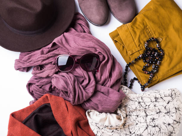 istock Flat lay with woman's autumn clothes, glasses hat 866490404