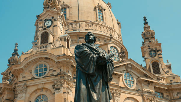 Classic view of famous Deutsches Nationaltheater with Goethe-Schiller monument on a beautiful sunny day with blue sky in Weimar, Thuringia, Germany
