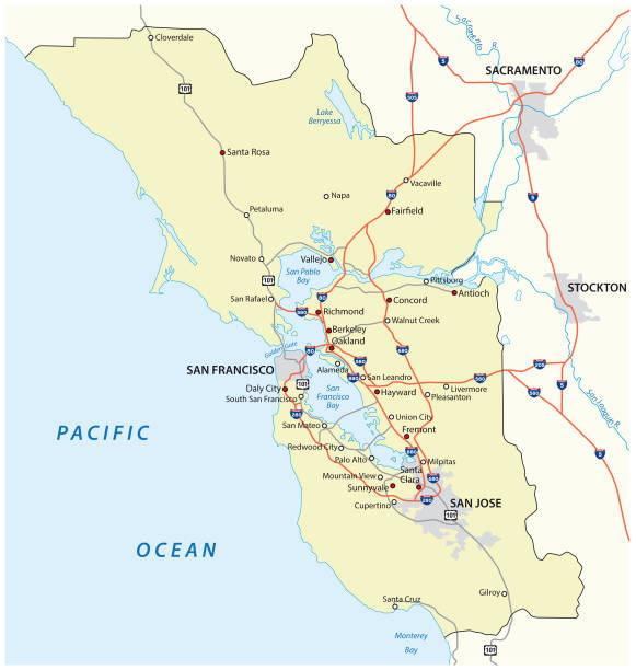 샌 프란 시스 코 베이 지역 지도 - map san francisco bay area california cartography stock illustrations