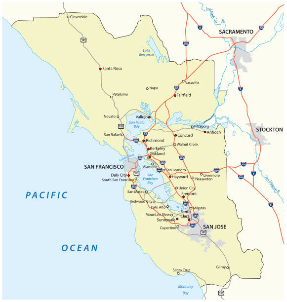 сан-франциско бэй регион карта - map san francisco bay area california cartography stock illustrations