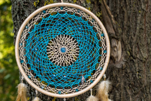 istock Handmade dream catcher with feathers threads and beads rope hanging 866498502
