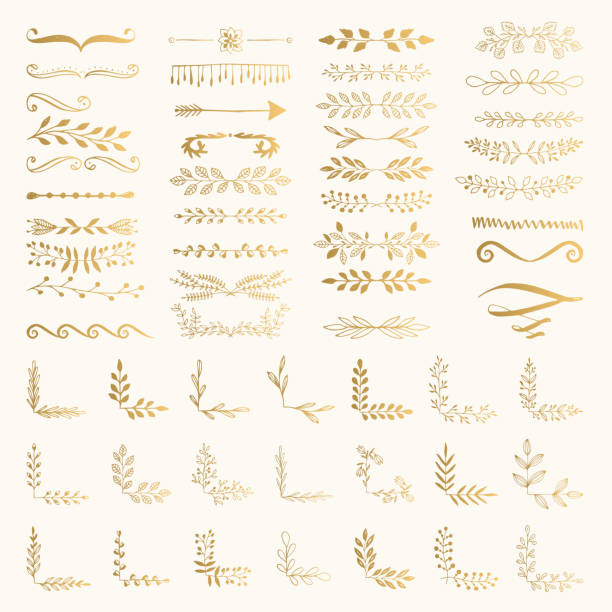 Golden text separators. Wedding ornaments. Vector dividers. Isolated. Golden text separators. Wedding ornaments. Vector dividers. Isolated. swirly vines stock illustrations