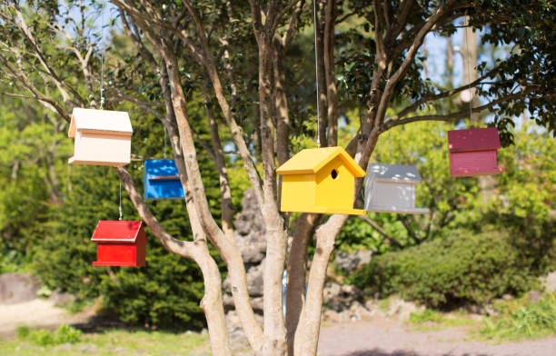 istock Mini Wooden Houses Hanging. 866502626