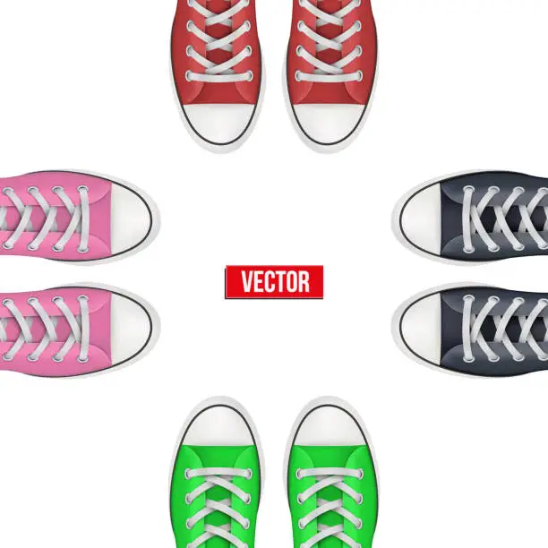 Vector illustration of Top view of Colored sneakers.