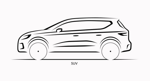 Vector car silhouette. Side view of SUV Vector car silhouette. Side view of SUV car sketches stock illustrations
