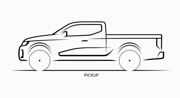 Vector car silhouette. Side view of pickup Vector car silhouette. Side view of pickup truck silhouettes stock illustrations