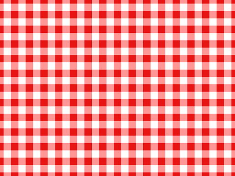 Gingham tablecloth seamless background pattern design in red and white.