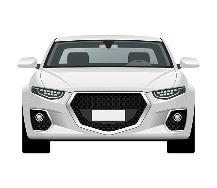 Modern generic car. Front view of realistic detailed vector car. Middle class sedan isolated on white background.