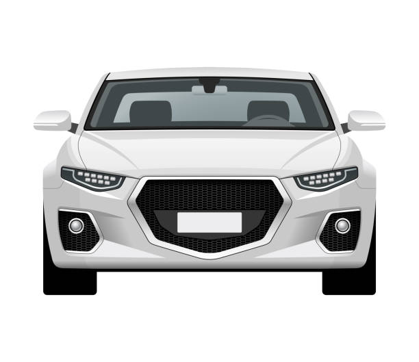 Modern generic car. Front view of realistic detailed vector car. Middle class sedan isolated on white background. Modern generic car. Front view of realistic detailed vector car. Middle class sedan isolated on white background. front view stock illustrations