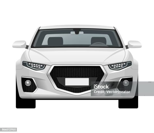 Modern Generic Car Front View Of Realistic Detailed Vector Car Middle Class Sedan Isolated On White Background Stock Illustration - Download Image Now