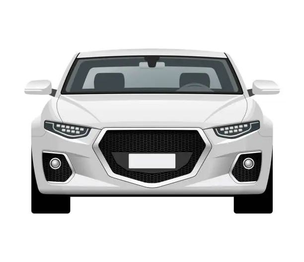 Vector illustration of Modern generic car. Front view of realistic detailed vector car. Middle class sedan isolated on white background.