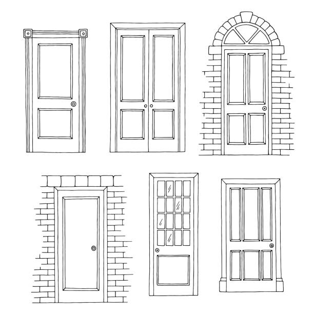 Doors set graphic black white isolated sketch illustration vector Doors set graphic black white isolated sketch illustration vector door illustrations stock illustrations