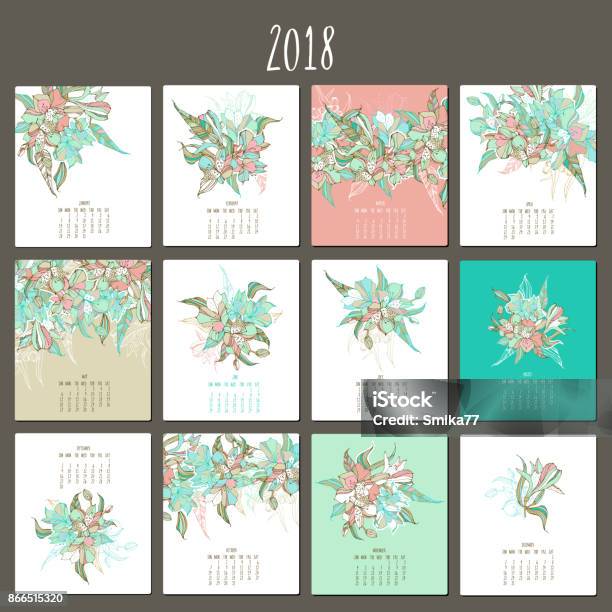 Ilustración de Floral Suave Calendario 2018 Lirio Peruano Ramo y más Vectores Libres de Derechos de 2018 - 2018, Acontecimiento, Alstroemeria