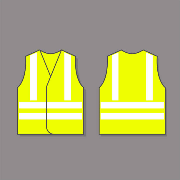 ilustrações de stock, clip art, desenhos animados e ícones de high visibility jacket illustration. safety equipment. protective workwear. protective safety clothing with reflective stripes. - reflective clothing