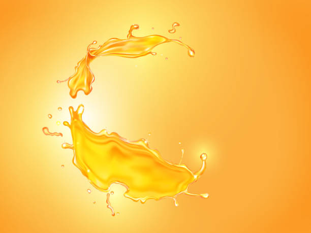 ilustrações de stock, clip art, desenhos animados e ícones de orange juice splash background. beer or honey realistic vector illustration - orange background