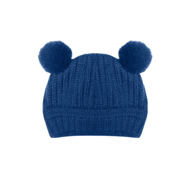 istock Blue knitted hat with ears bear isolated on a white background 866530454