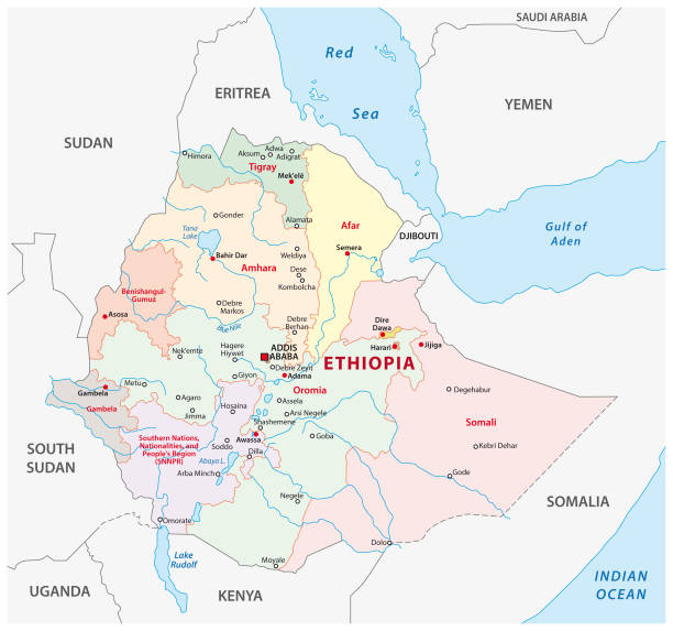 administrative karte von äthiopien - äthiopien stock-grafiken, -clipart, -cartoons und -symbole