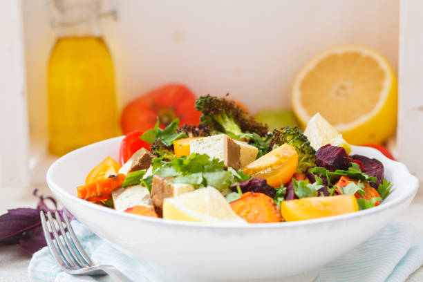 salad of baked vegetables and tofu