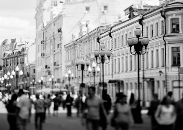 moscou, noir et blanc image prise avec objectif tilt-shift. - tilt shift lens photos et images de collection