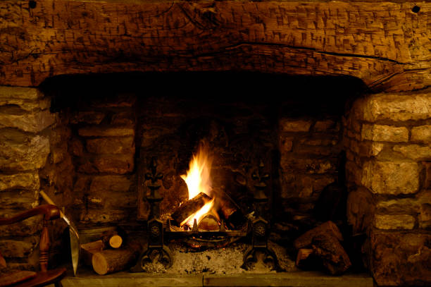 istock Burning Fire Wood in a Brick Fireplace 866538868