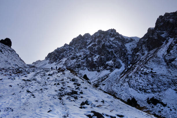 istock Zaili Alatau mountains in winter with people on path. 866548956