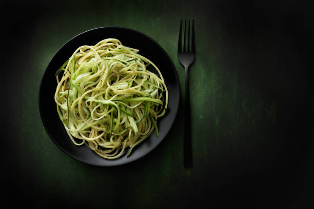 Italian Food: Spaghetti Pesto with Zucchini Still Life