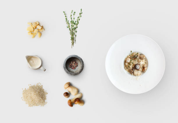 istock Cooking ingredients for italian risotto with wild mushrooms isolated 866552048