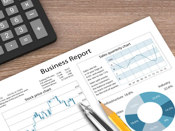 istock Business report graph wooden desk top view desktop 866556192