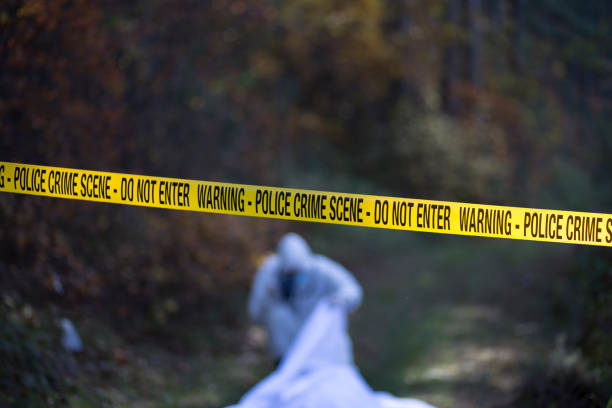 istock Forensic removes the forensic sheet to check the corpse on a crime scene 866556424