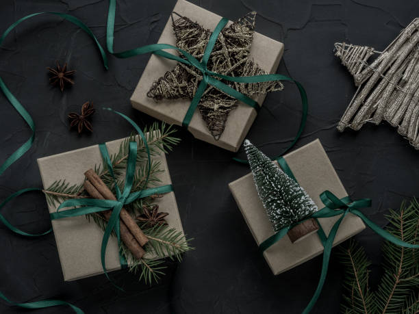 istock Wrapped vintage gift box. Christmas concept. Copy space 866556574