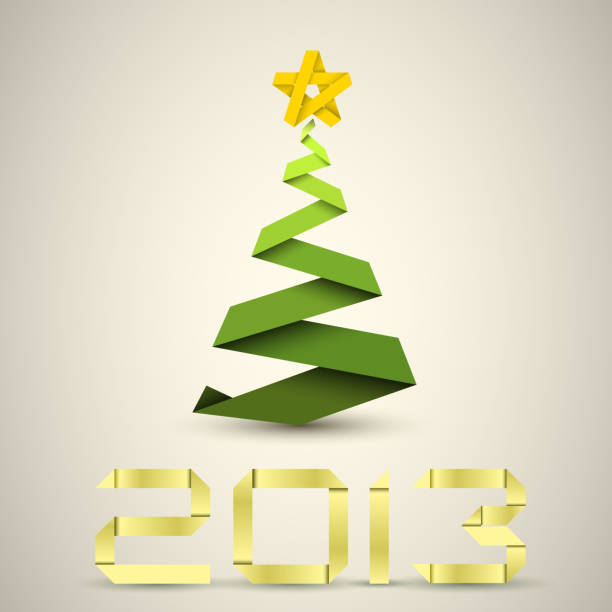 ilustraciones, imágenes clip art, dibujos animados e iconos de stock de simple vector árbol de navidad de papel - christmas card christmas greeting card 2013