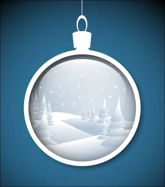 Vector illustration of Vector Christmas bauble with snowy landscape