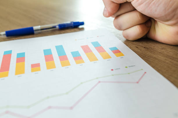 istock Man showing business graph on wood table 866564676
