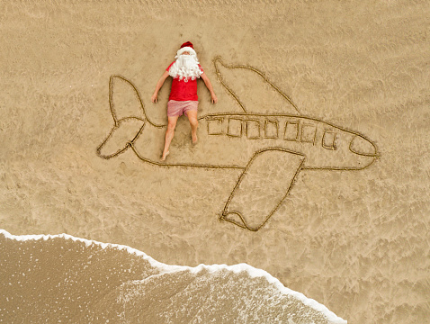 Aerial view of Santa Claus at the beach